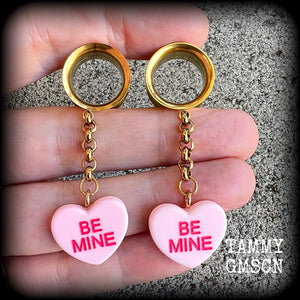 Candy hearts tunnel earrings-Tunnel dangles