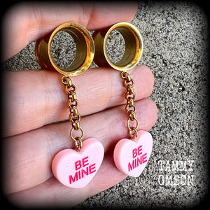 Candy hearts tunnel earrings-Tunnel dangles