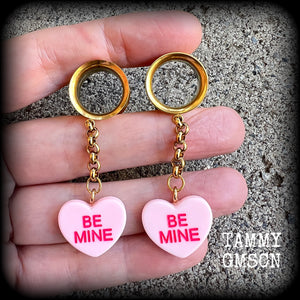 Candy hearts tunnel earrings-Tunnel dangles