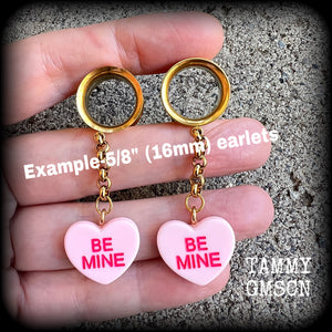 Candy hearts tunnel earrings-Tunnel dangles