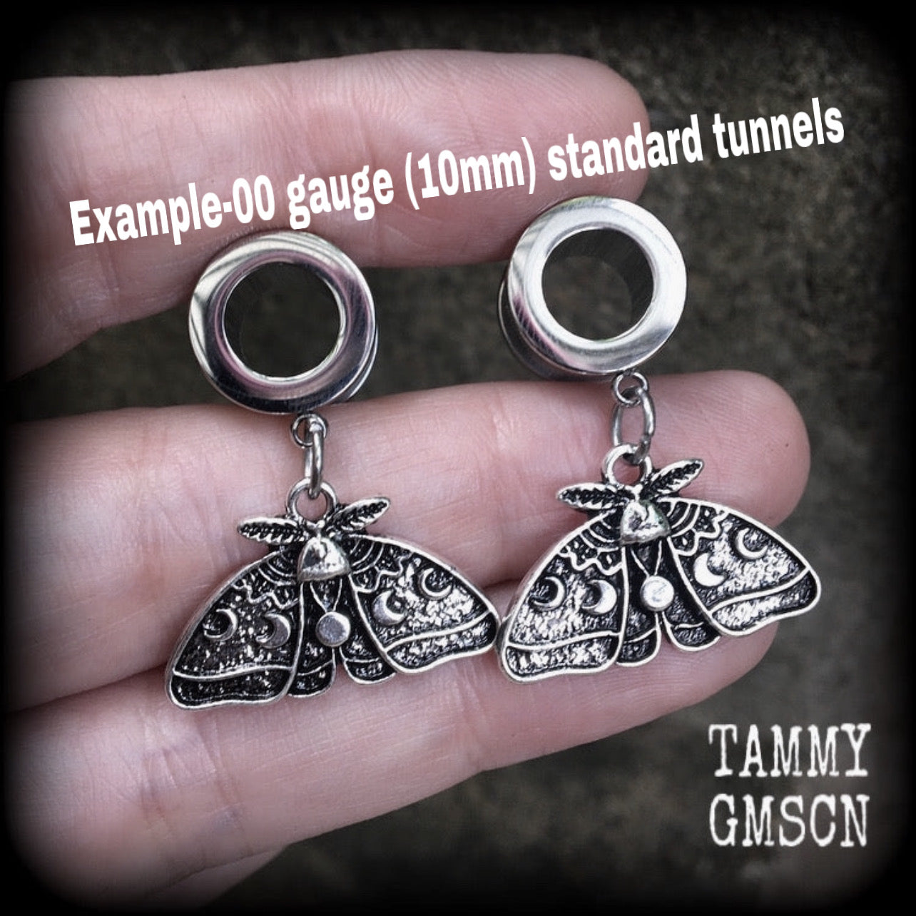 Moth and moon tunnel earrings-Luna moth ear gauges