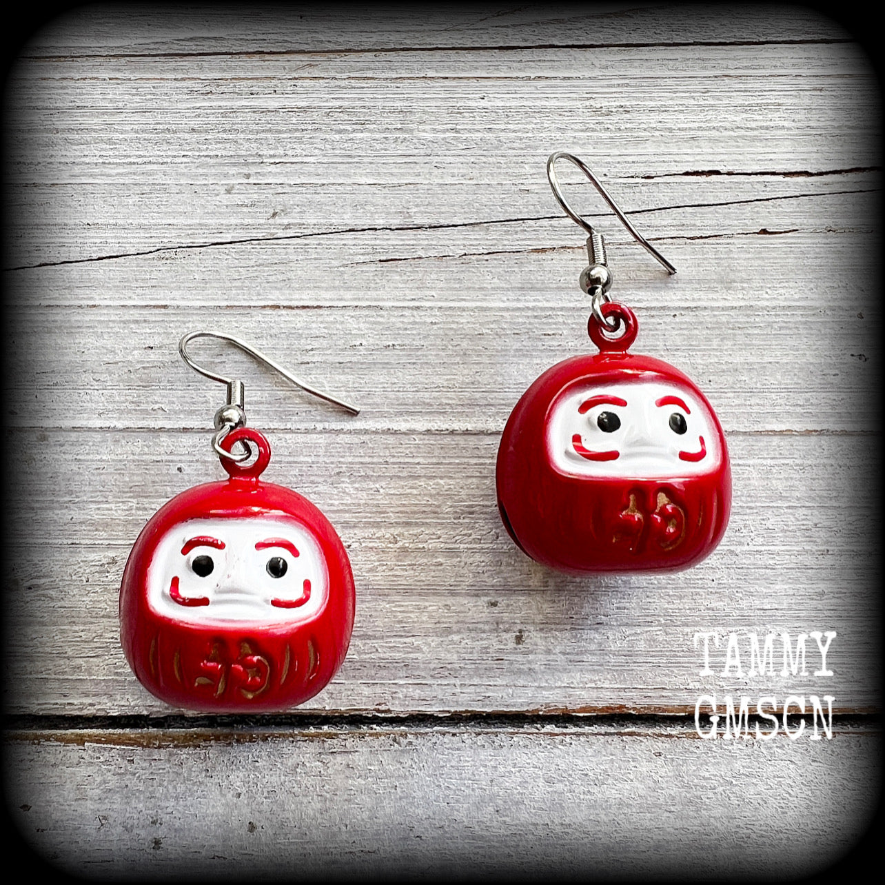 Red daruma earrings-Japanese earrings