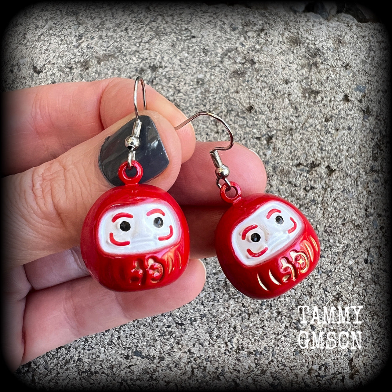 Red daruma earrings-Japanese earrings