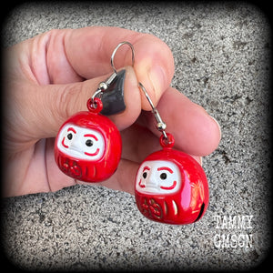 Red daruma earrings-Japanese earrings