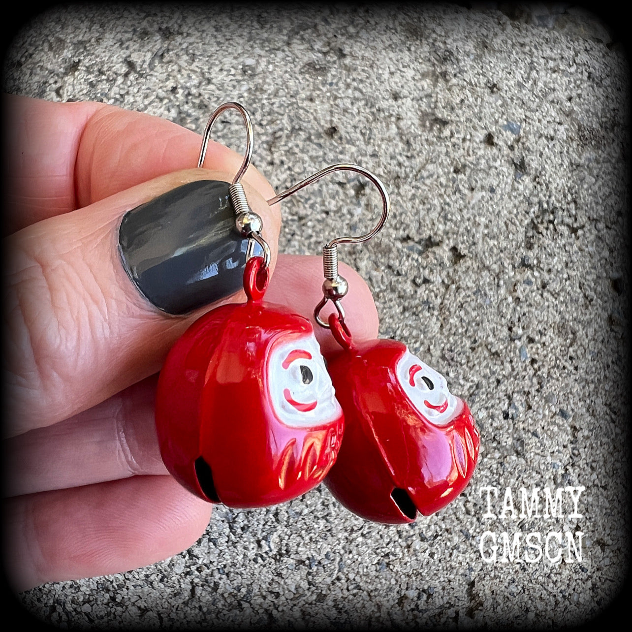 Red daruma earrings-Japanese earrings