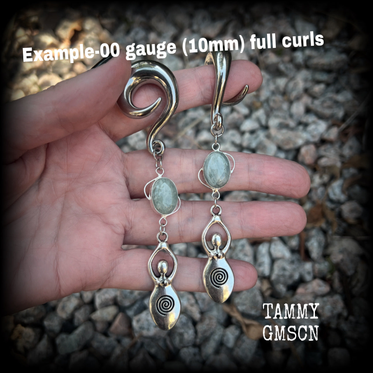 Aventurine spiral goddess ear hangers-Gemstone goddess ear weights
