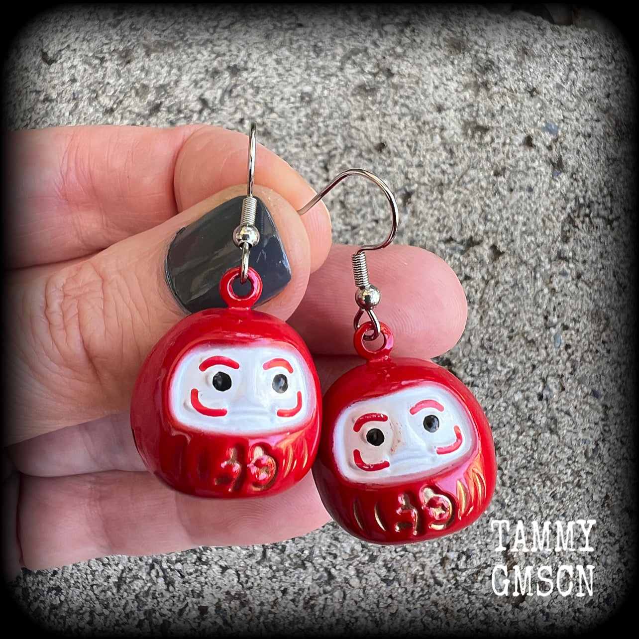 Red daruma earrings-Japanese earrings