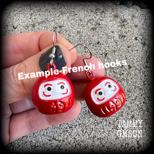 Red daruma earrings-Japanese earrings