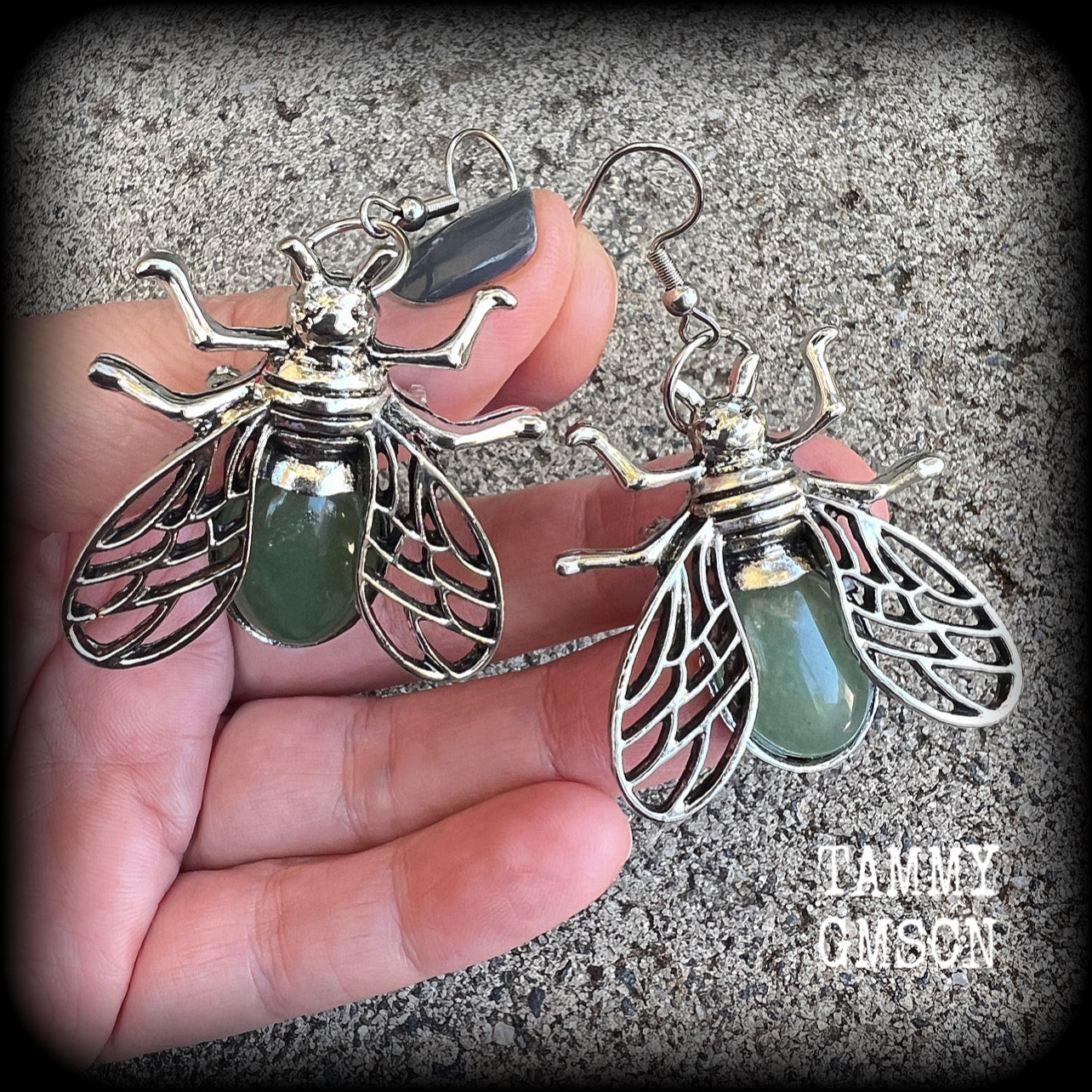 Aventurine insect earrings-Gemstone bugs earrings