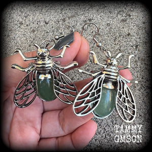 Aventurine insect earrings-Gemstone bugs earrings