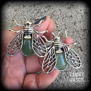 Aventurine insect earrings-Gemstone bugs earrings