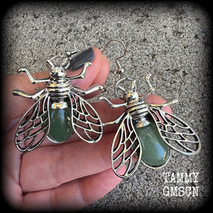 Aventurine insect earrings-Gemstone bugs earrings