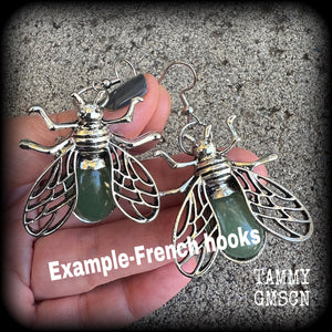 Aventurine insect earrings-Gemstone bugs earrings