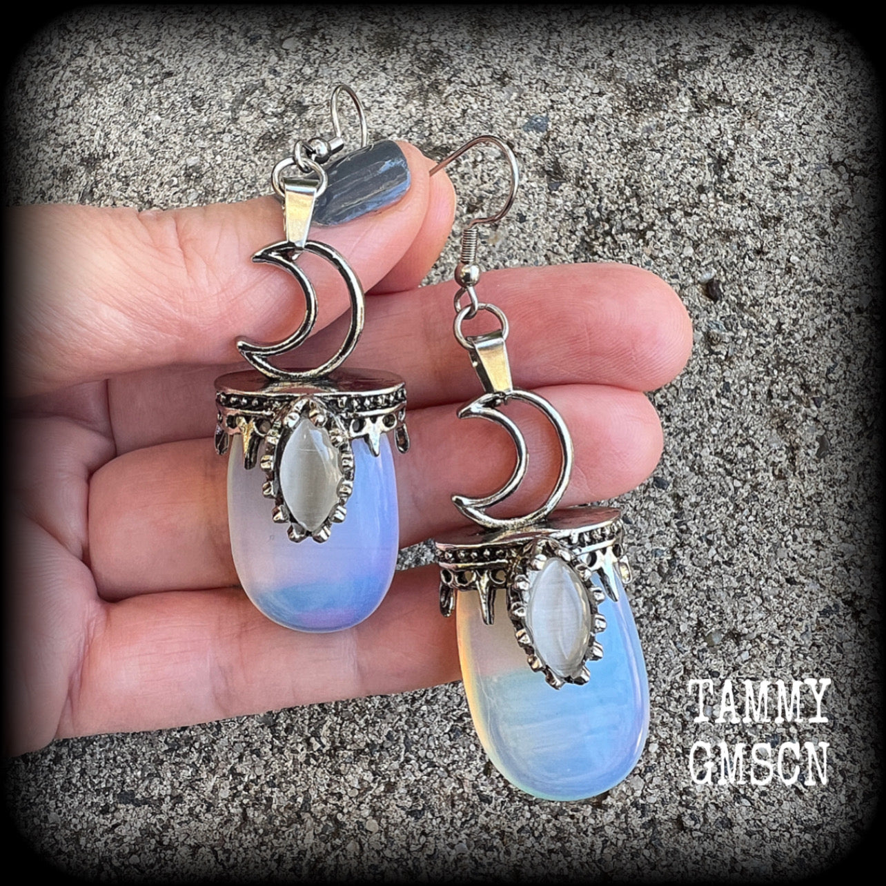 Opalite and crescent moon earrings