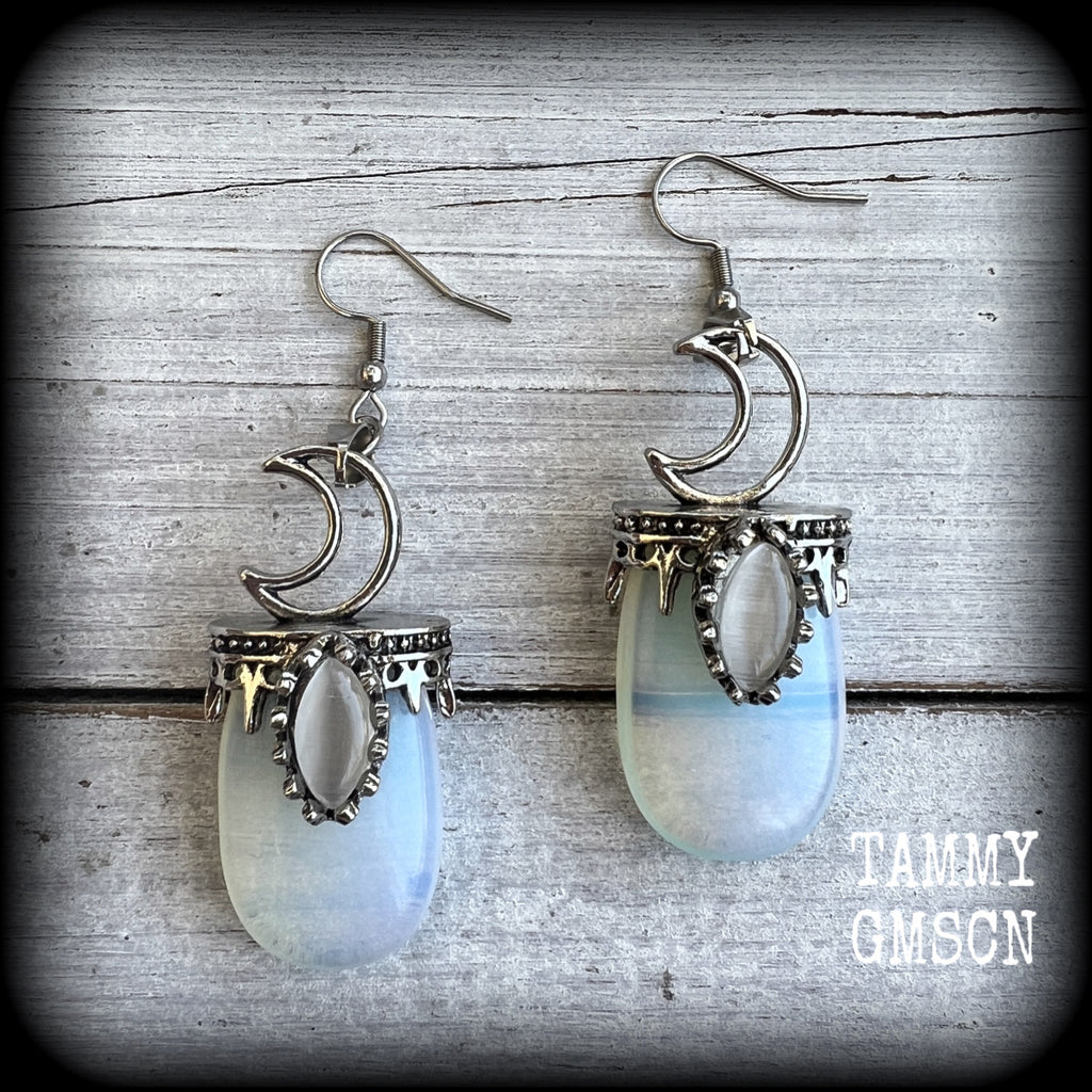 Opalite and crescent moon earrings