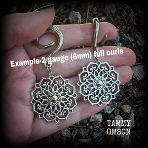 Mandala gauged earrings-Mandala ear weights