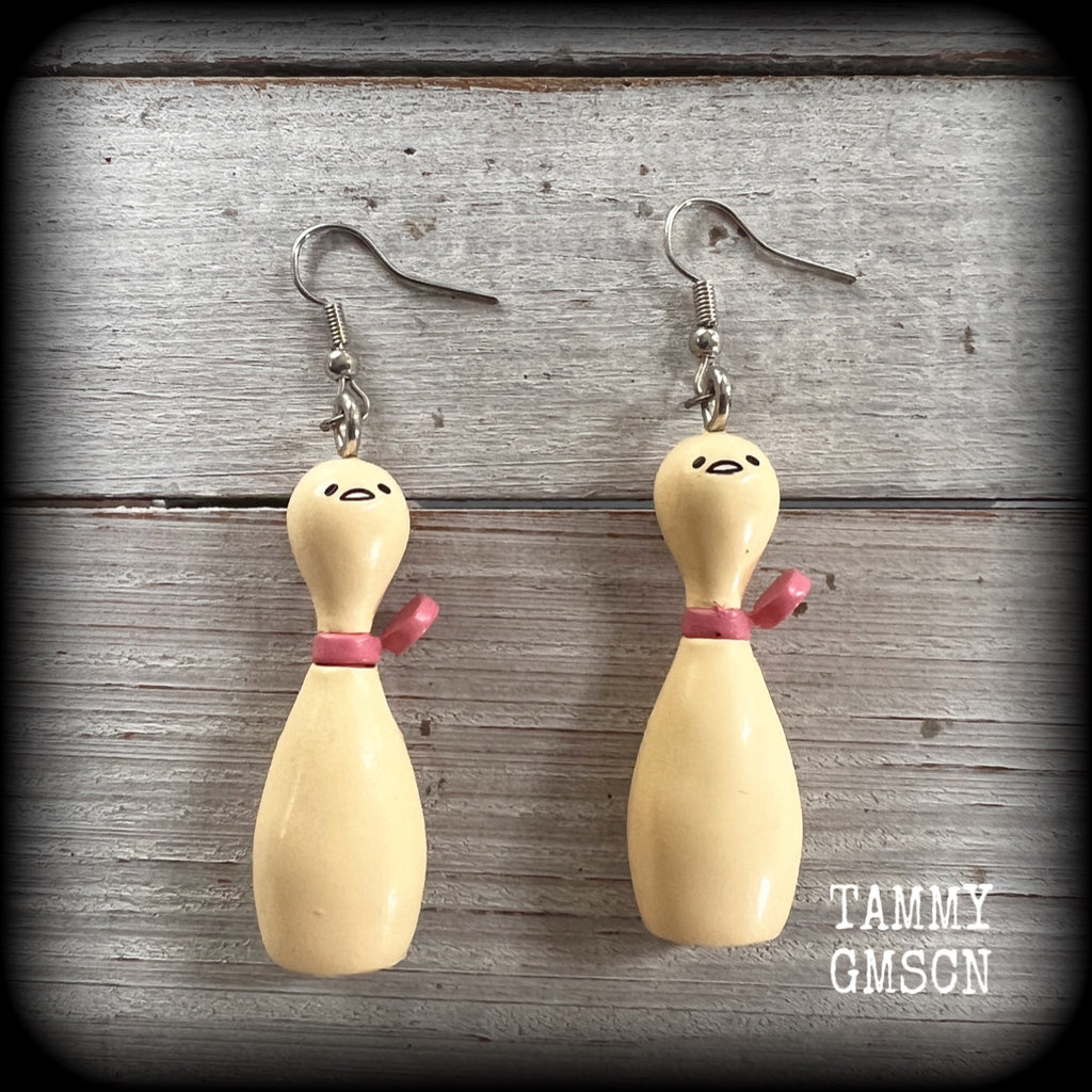 Gudetama earrings  Kewpie bottle Gudetama Japanese earrings Japanese jewelry Kawaii earrings Kawaii jewelry Gudetama toy Pierced ears Stretched ears