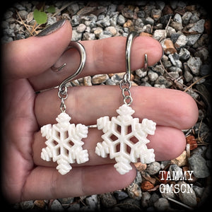 Snowflake earrings Snowflake tunnel earrings Snowflake gauged earrings Snowflake ear gauges Snowflake ear hangers Snowflake ear weights Christmas earrings Christmas tunnel earrings Christmas gauged earrings Christmas ear hangers Yuletide Winter