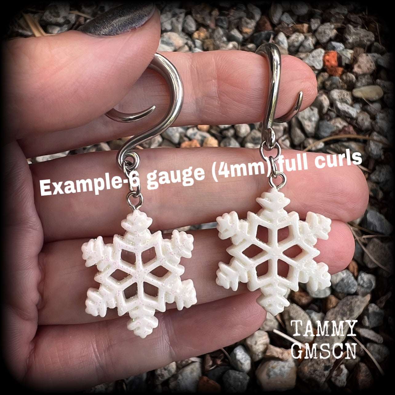 Snowflake earrings Snowflake tunnel earrings Snowflake gauged earrings Snowflake ear gauges Snowflake ear hangers Snowflake ear weights Christmas earrings Christmas tunnel earrings Christmas gauged earrings Christmas ear hangers Yuletide Winter