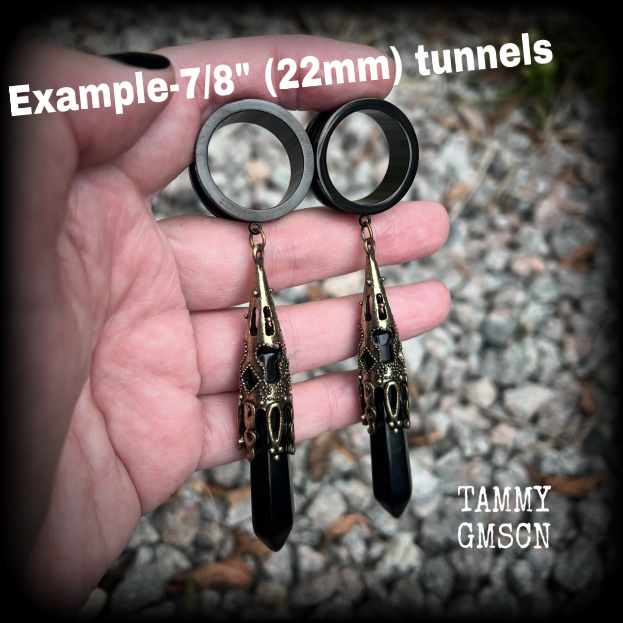 Black obsidian tunnel dangles-Gemstone ear gauges