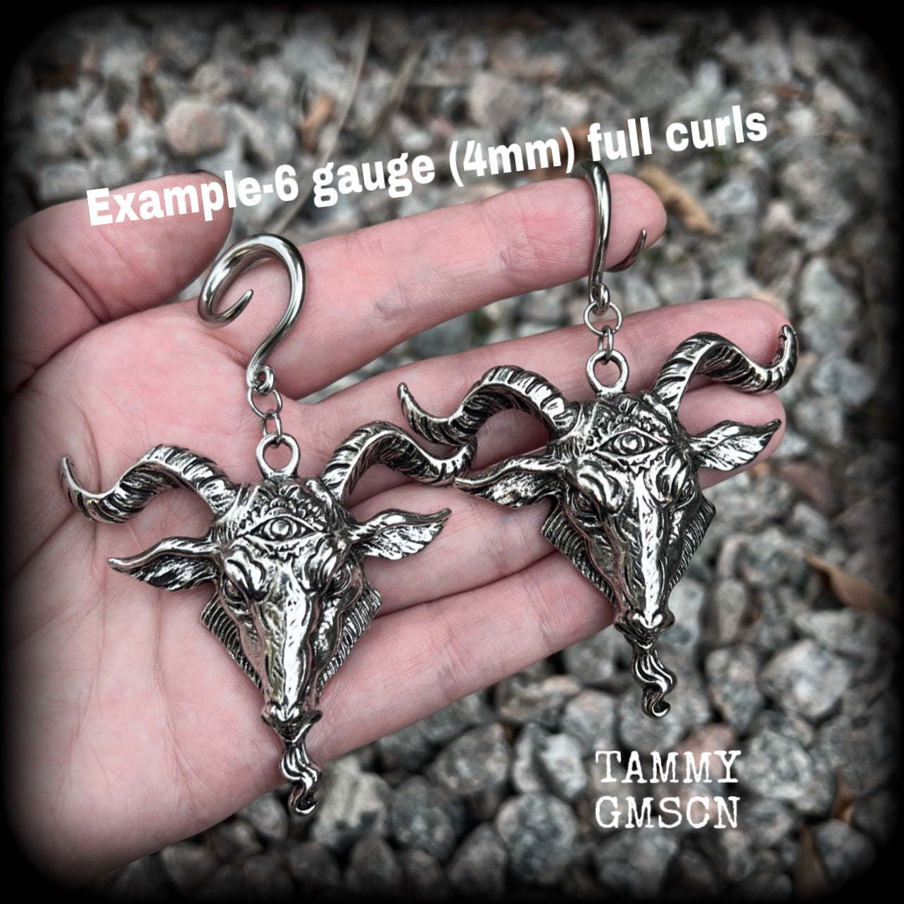 Baphomet goat gauged earrings-Occult ear weights