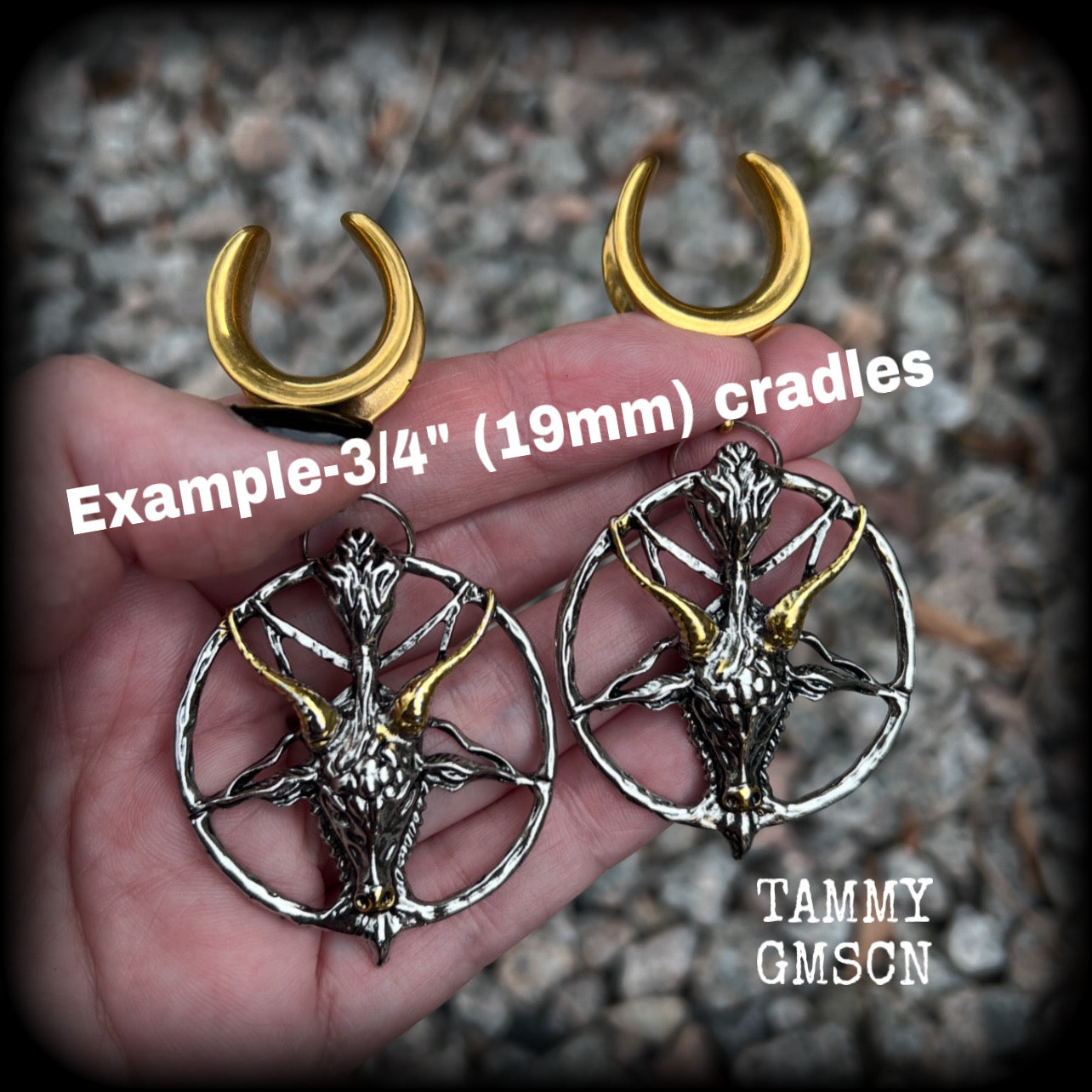 Baphomet gauged earrings-Occult ear hangers