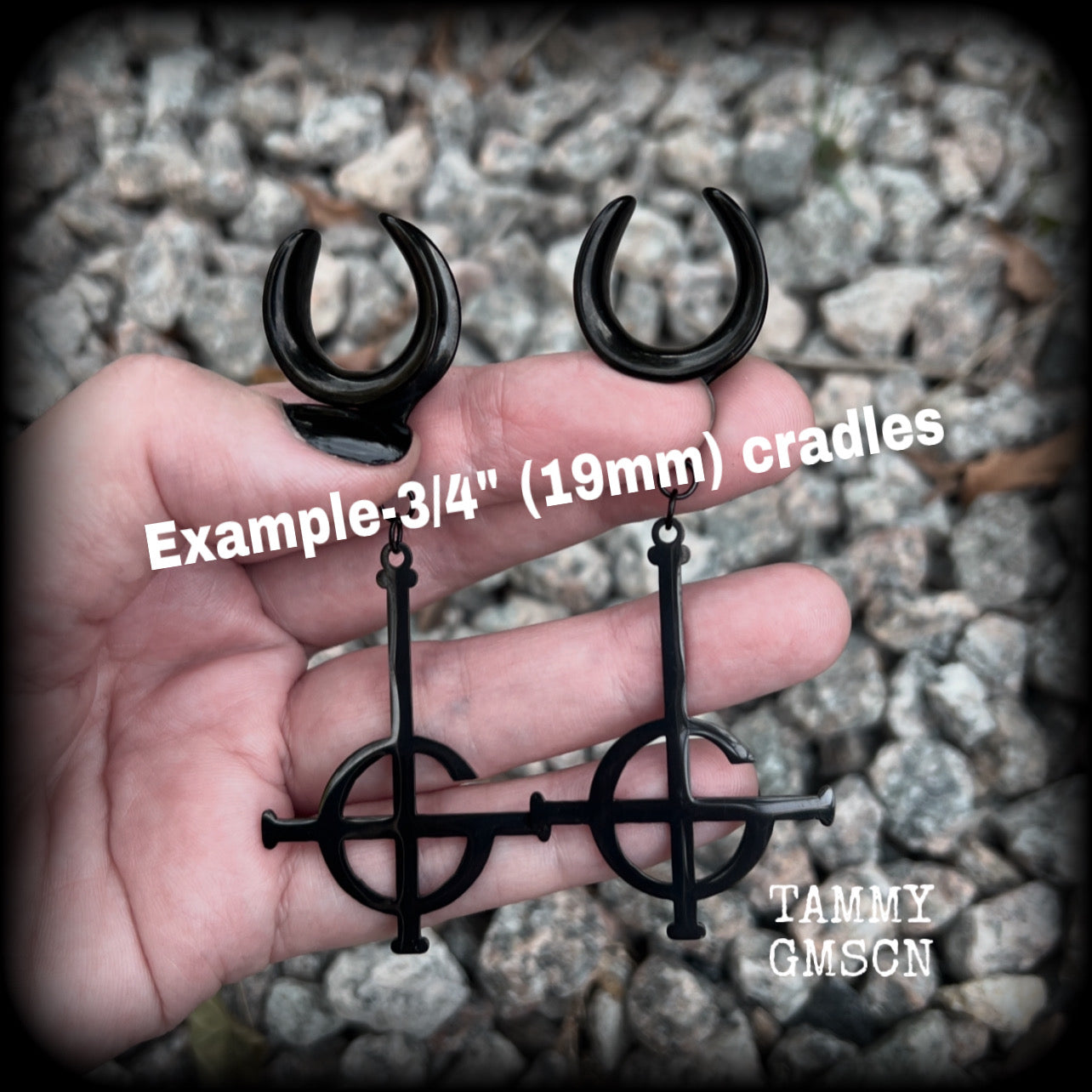 Black Grucifix gauged earrings-Ghost grucifix ear hangers