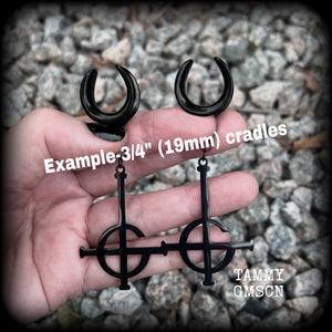Black Grucifix gauged earrings-Ghost grucifix ear hangers