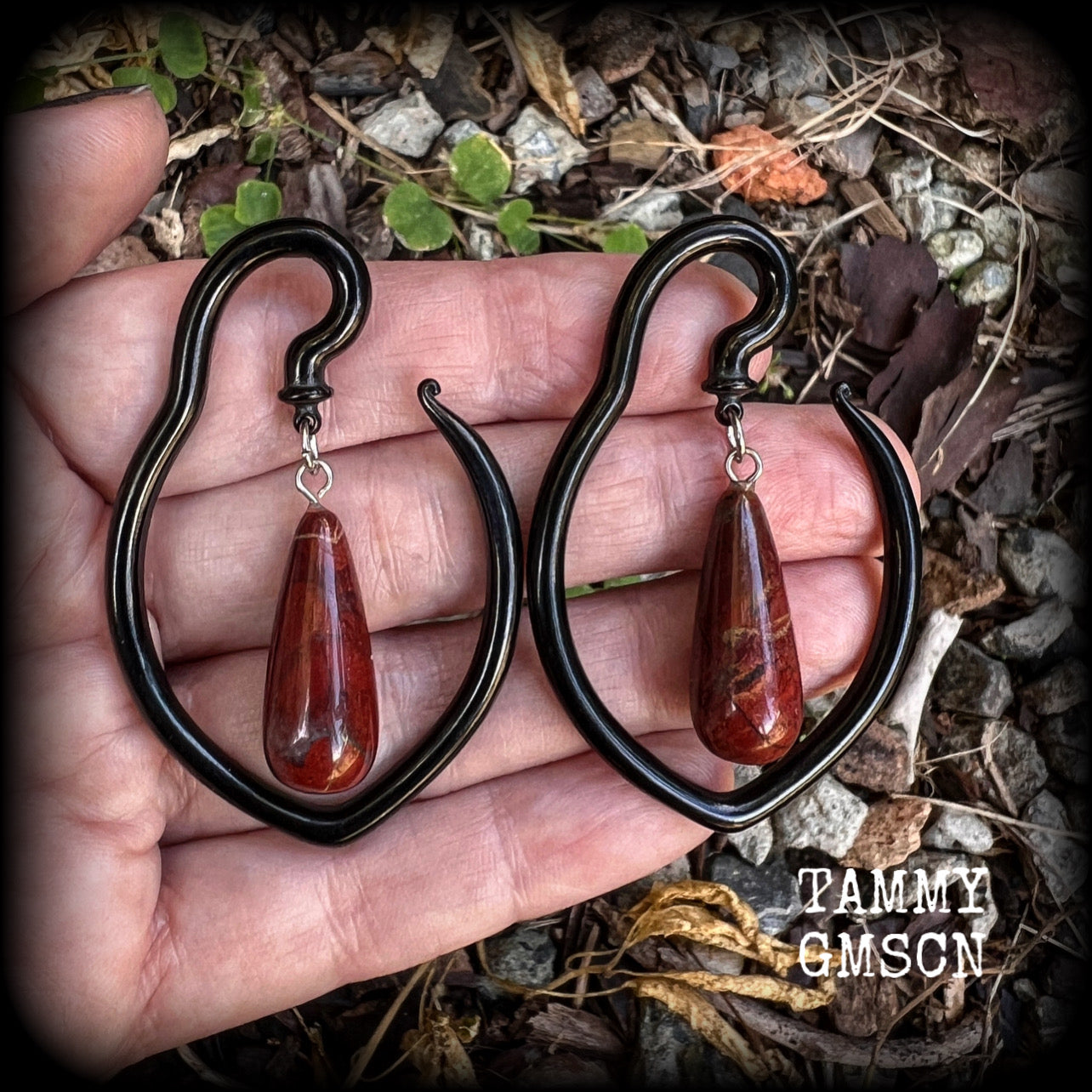Jasper gauged earrings