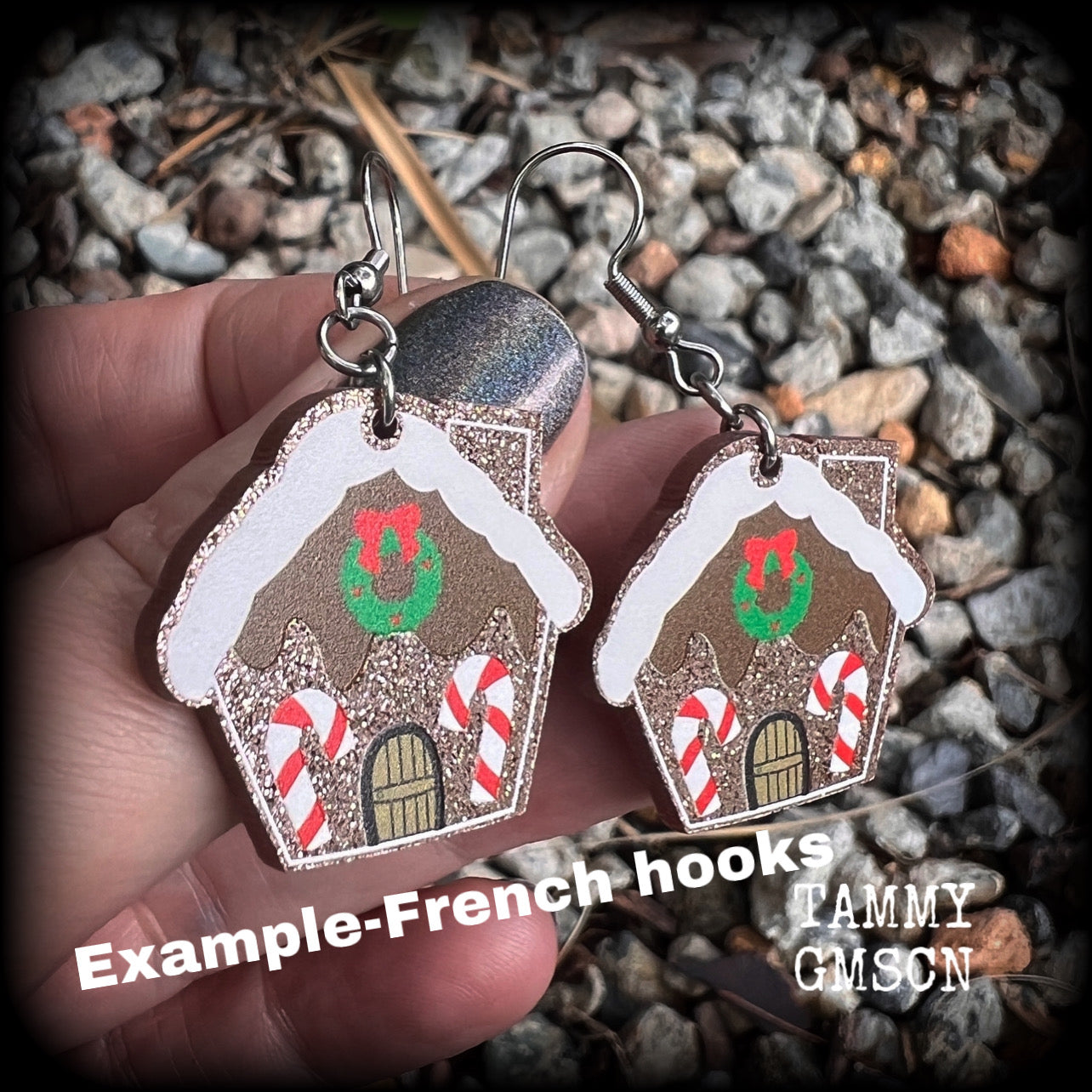 Yuletide earrings Christmas carols Gingerbread man Christmas earrings Ear gauges Ear hangers Cute earrings Gingerbread house earrings Body jewelry Christmas jewelry Xmas earrings Winter soltice Yuletide Stocking stuffers Secret santa Gifts for her