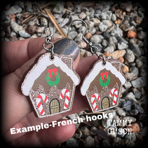 Yuletide earrings Christmas carols Gingerbread man Christmas earrings Ear gauges Ear hangers Cute earrings Gingerbread house earrings Body jewelry Christmas jewelry Xmas earrings Winter soltice Yuletide Stocking stuffers Secret santa Gifts for her