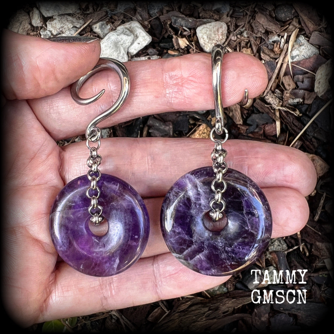 Gemstone gauged earrings 