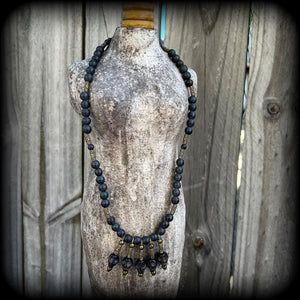 Ogoun necklace-Black stone skull tribal necklace