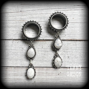 Rainbow moonstone tunnel earrings-Boho gauges