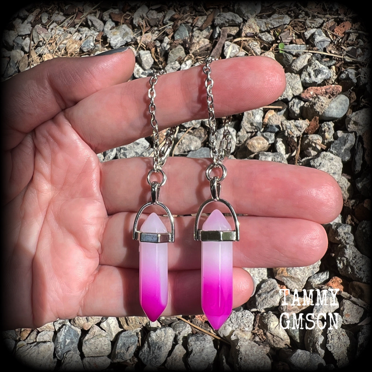 Gemstone tunnel dangles 