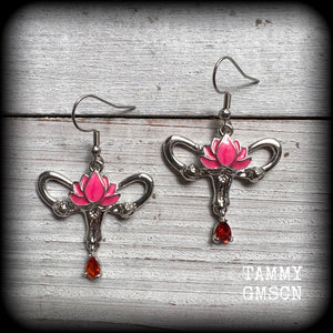 Uterus earrings Reproduction Reproductive organs Fem Female Vagina earrings Womb earrings Baby earrings Pregnant women Lotus flowers Lotus flower earrings Gender NB Enby CIS Pierced ears Ear gauges Fallopian tubes Ovaries Secret women’s business