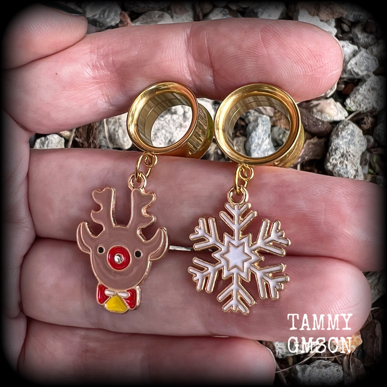 Christmas tunnel earrings Christmas ear gauges Winter solstice Yuletide Christmas tunnel dangles Reindeer earrings Snowflake tunnel earrings Stretched ears Gauged ears Stretched lobes Body jewelry Gauges 6mm 8mm 10mm 14mm 16mm 19mm 22mm 25mm 28mm 30m