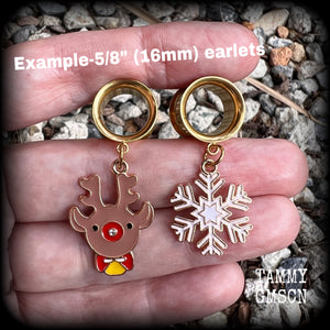 Christmas tunnel earrings Christmas ear gauges Winter solstice Yuletide Christmas tunnel dangles Reindeer earrings Snowflake tunnel earrings Stretched ears Gauged ears Stretched lobes Body jewelry Gauges 6mm 8mm 10mm 14mm 16mm 19mm 22mm 25mm 28mm 30m