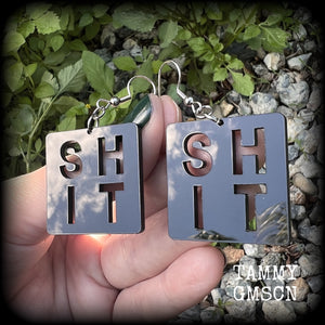 SHIT earrings Swear word earrings Word tile earrings Letter tile earrings Game tile Board games Ear jewelry Jewelry Punk grrl Punk earrings Punk jewelry Riot girl Riot grrl Punk fashion Offensive jewelry Secret santa gifts Punk music Christmas gifts