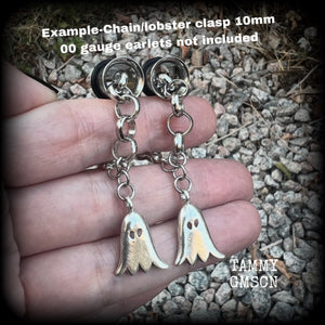 Antique silver ghost earrings-Halloween tunnel dangles