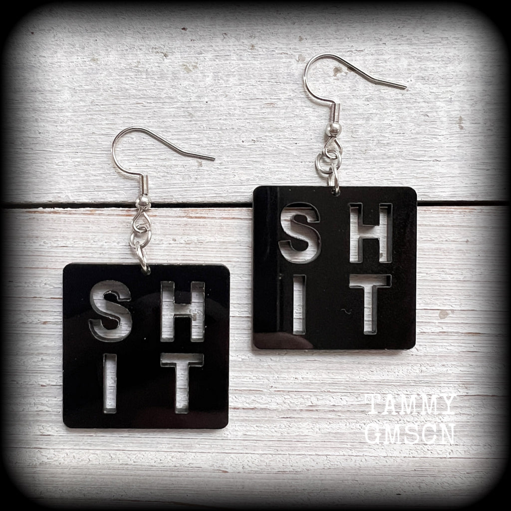 SHIT earrings Swear word earrings Word tile earrings Letter tile earrings Game tile Board games Ear jewelry Jewelry Punk grrl Punk earrings Punk jewelry Riot girl Riot grrl Punk fashion Offensive jewelry Secret santa gifts Punk music Christmas gifts