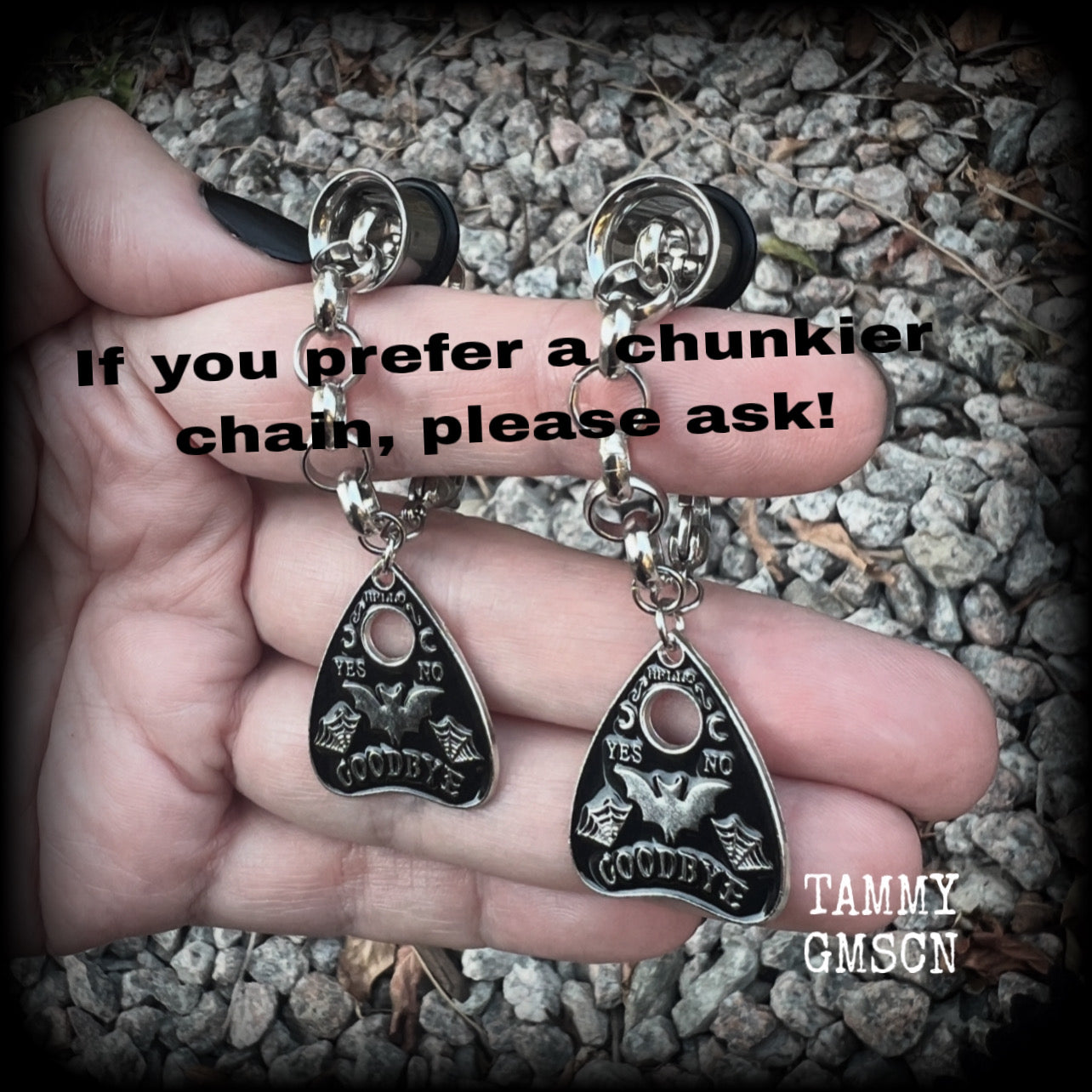 Ouija planchette tunnel dangles-TUNNELS INCLUDED