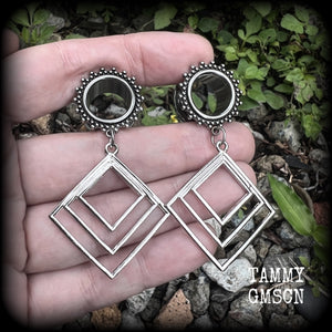 Geometric tunnel earrings-Boho tunnel dangles