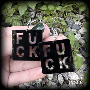 FUCK earrings Swear word earrings Word tile earrings Letter tile earrings Game tile Board games Sex Fornicate Root  Jewelry Punk grrl Punk earrings Riot girl Riot grrl Punk fashion Offensive jewelry Secret santa gifts Punk music Christmas gifts