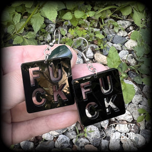 Swear word letter tile earrings-Punk earrings-Fuck