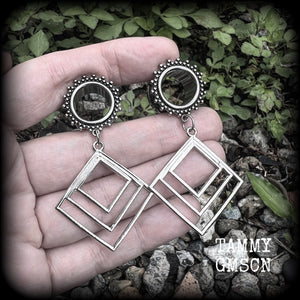 Geometric tunnel earrings-Diamond tunnel dangles