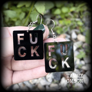 FUCK earrings Swear word earrings Word tile earrings Letter tile earrings Game tile Board games Sex Fornicate Root  Jewelry Punk grrl Punk earrings Riot girl Riot grrl Punk fashion Offensive jewelry Secret santa gifts Punk music Christmas gifts