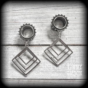 Geometric tunnel earrings-Boho tunnel dangles