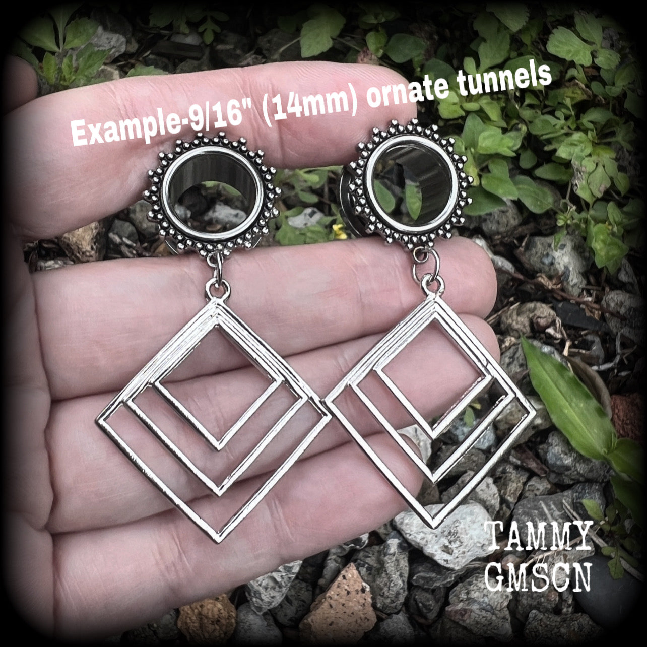 Geometric tunnel earrings-Diamond tunnel dangles