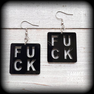 FUCK earrings Swear word earrings Word tile earrings Letter tile earrings Game tile Board games Sex Fornicate Root  Jewelry Punk grrl Punk earrings Riot girl Riot grrl Punk fashion Offensive jewelry Secret santa gifts Punk music Christmas gifts